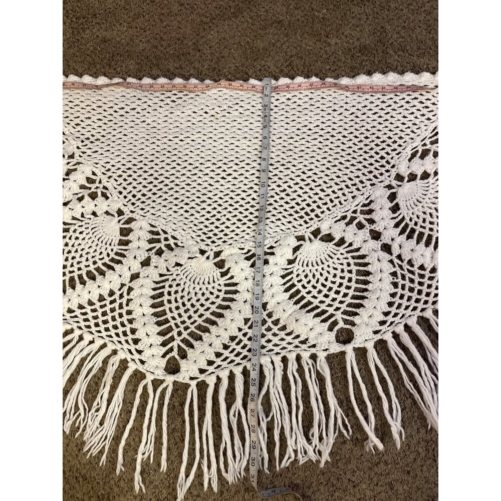 Vintage Pineapple Crochet Shawl Fringe Wrap Ivory Boho Festival One Size - Picture 6 of 16